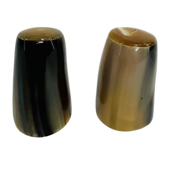 Vintage Genuine Buffalo Horn Salt & Pepper Set Handcrafted Natural Tableware - Picture 4 of 6
